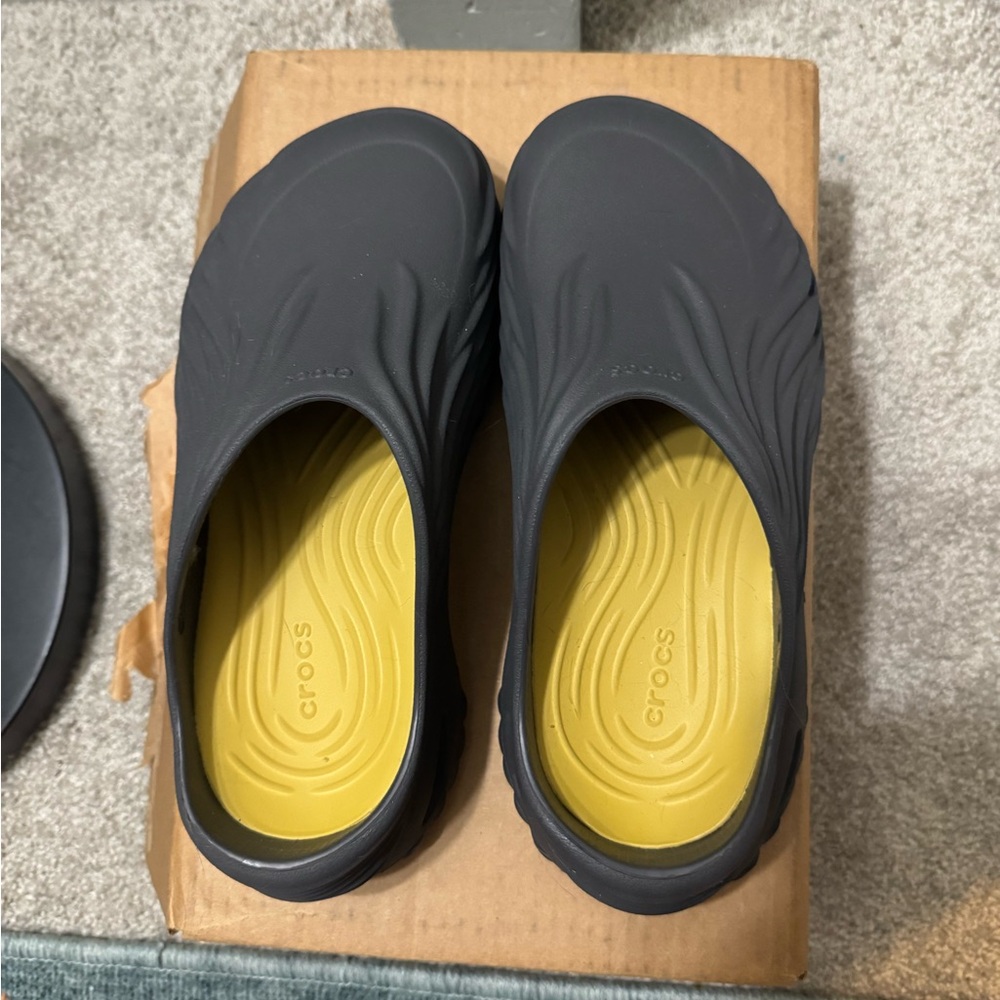 CROCS Charcoal and Mustard Clogs